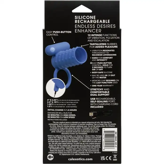 Синее эрекционное виброкольцо Silicone Rechargeable Endless Desires Enhancer - Couples Enhancers. Фотография 10.