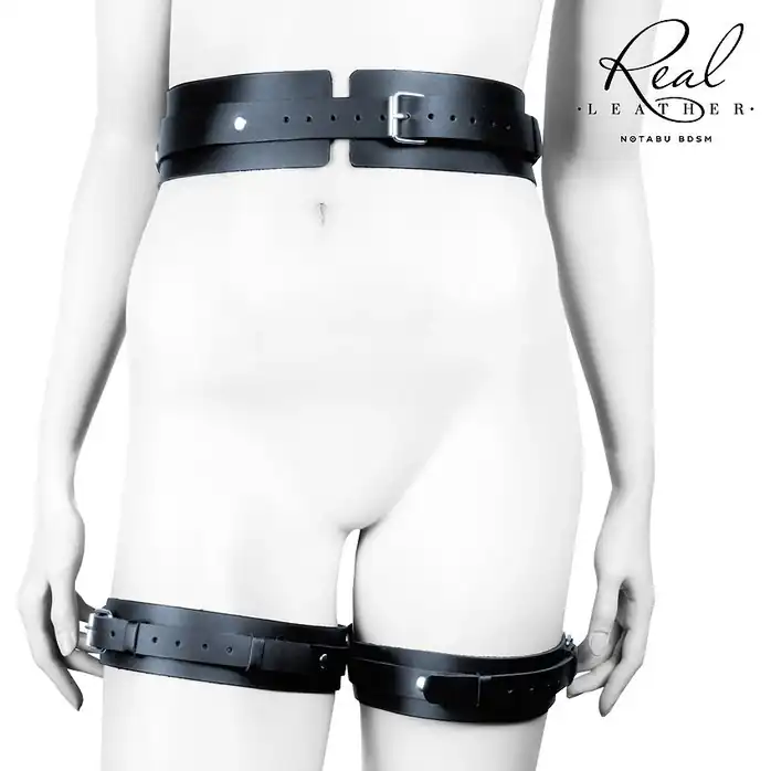 Черный кожаный пояс с гартерами - L-XL - NOTABU REAL LEATHER