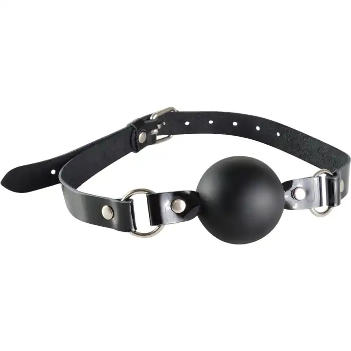 Черный кляп-шар Грация на лаковых кожаных ремешках - BDSM accessories