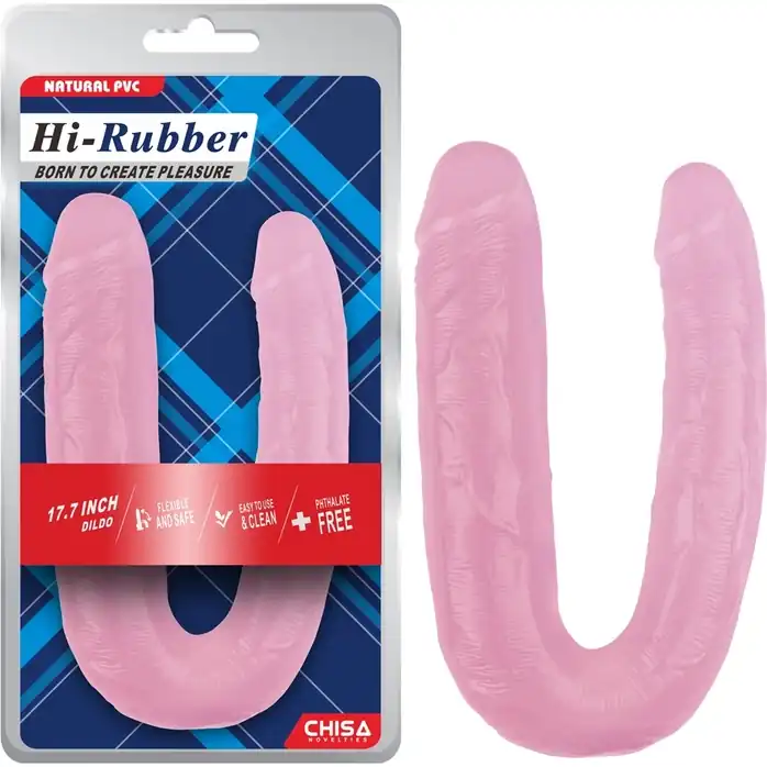 Розовый двусторонний фаллоимитатор 17.7 Inch Dildo - 22,5 см - Hi-Rubber. Фотография 2.