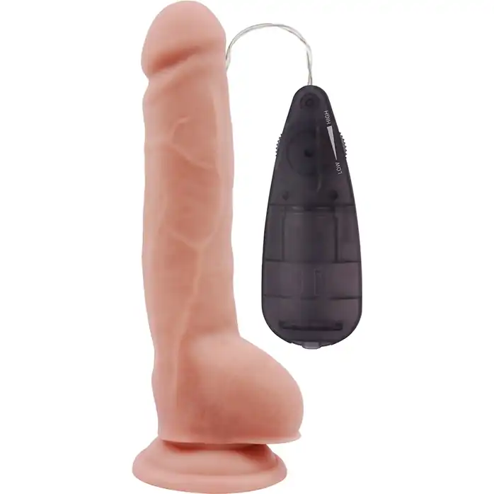 Телесный вибратор с мошонкой на присоске Extra Fun Vibrating Dildo - 23,5 см - T-skin ReaL