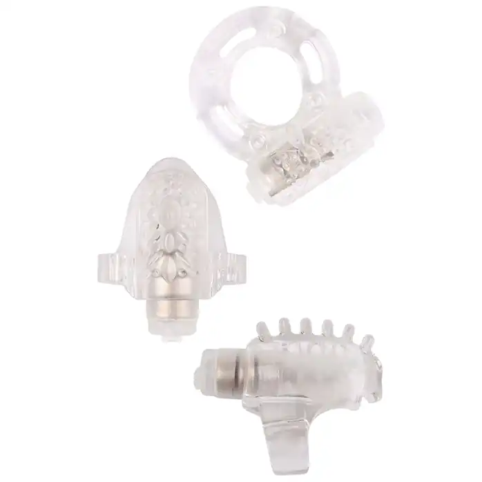 Набор из 3 прозрачных эрекционных колец с вибрацией Teasers Ring Kit - GK Power