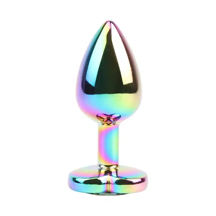 Радужная металлическая пробка Rainbow Heart Butt Plug - 7,1 см - Hi-Basic. Фотография 3.