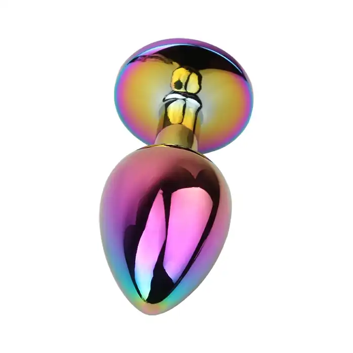 Радужная металлическая пробка Jewelled Metel Butt Plug - 7,1 см - Hi-Basic. Фотография 3.