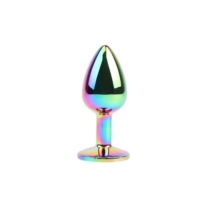 Радужная металлическая пробка Jewelled Metel Butt Plug - 7,1 см - Hi-Basic. Фотография 4.