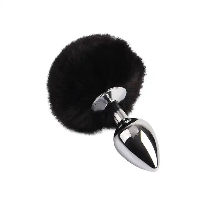 Серебристая анальная втулка с заячьим хвостиком Frolics Fur Tail Butt Plug - Fierce Euphoria. Фотография 4.