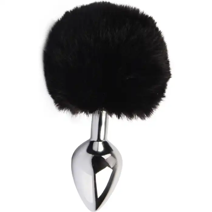 Серебристая анальная втулка с заячьим хвостиком Frolics Fur Tail Butt Plug - Fierce Euphoria