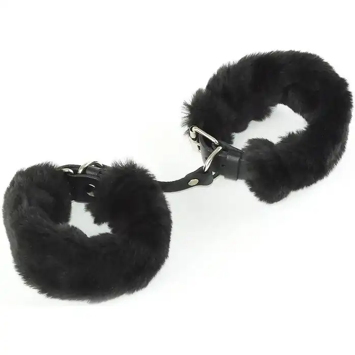 Черные кожаные наручники со съемной опушкой - BDSM accessories