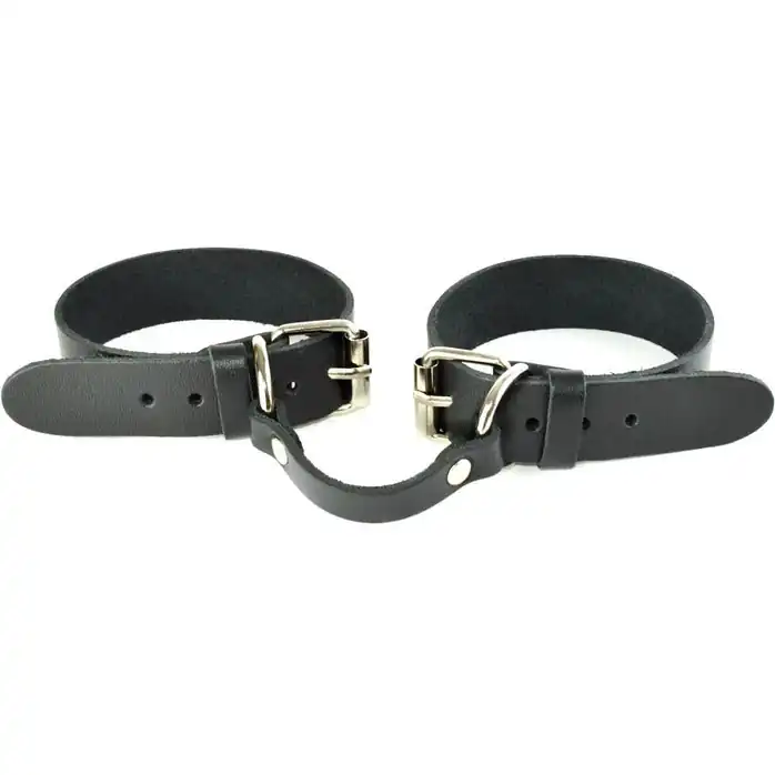 Черные кожаные наручники со съемной зеленой опушкой - BDSM accessories. Фотография 3.