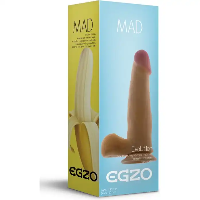 Телесный фаллоимитатор Mad Banana с мошонкой и подошвой-присоской - 21,5 см. FFF