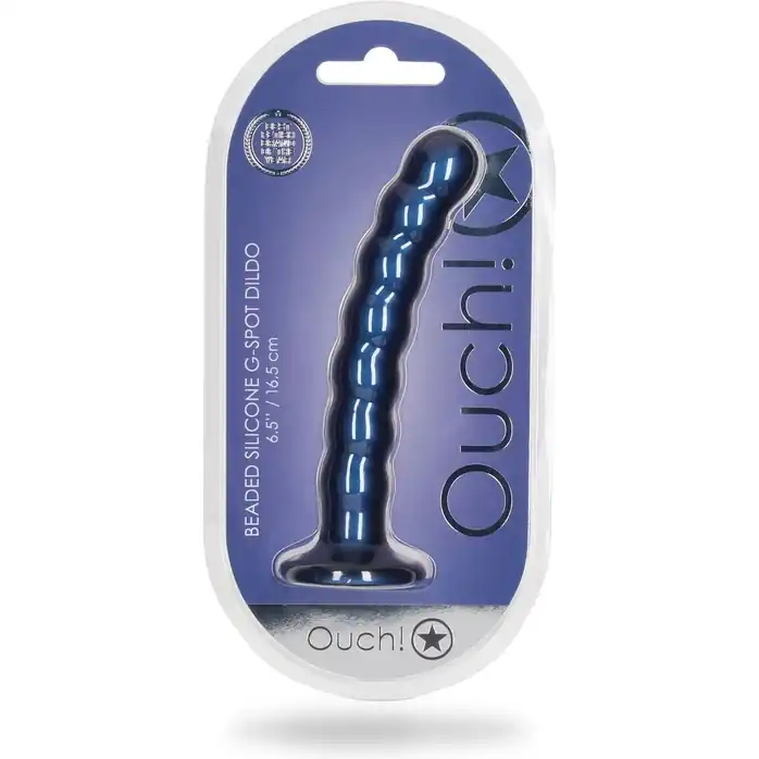 Синий фаллоимитатор Beaded G-Spot - 17 см - Ouch!. Фотография 2.