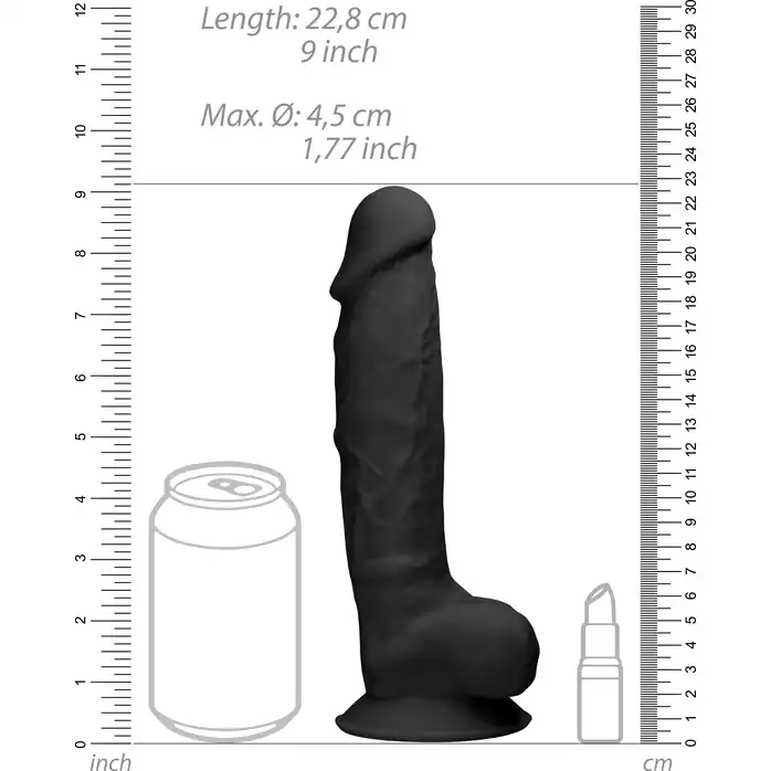 Черный фаллоимитатор Realistic Cock With Scrotum - 22,8 см - RealRock. Фотография 4.