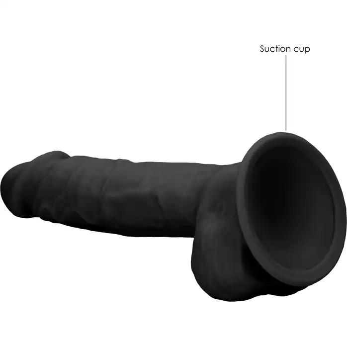 Черный фаллоимитатор Realistic Cock With Scrotum - 22,8 см - RealRock. Фотография 6.