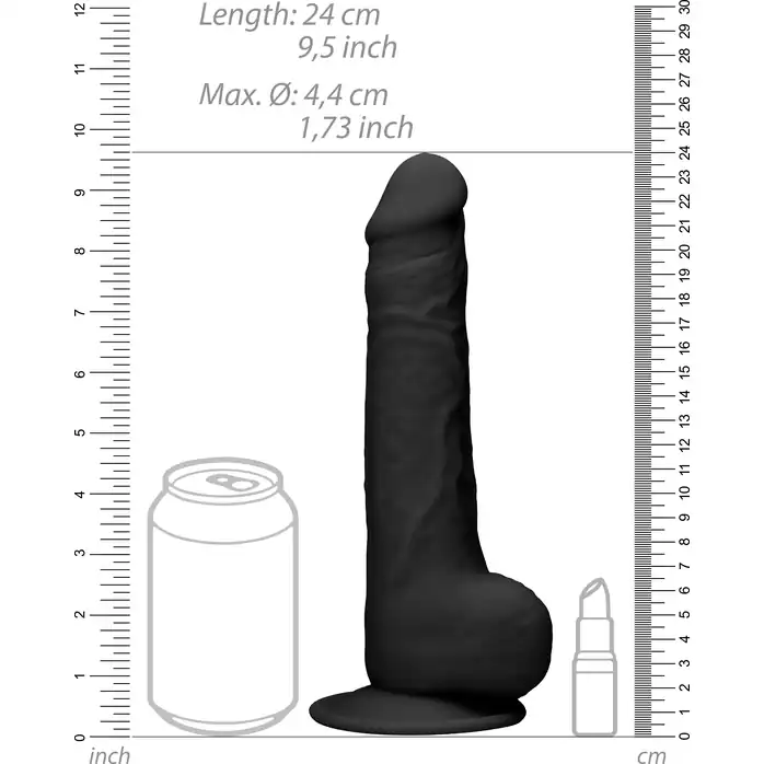 Черный фаллоимитатор Realistic Cock With Scrotum - 24 см - RealRock. Фотография 4.