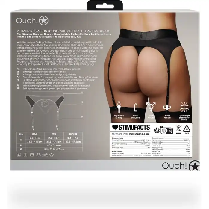 Черные трусики-пояс для страпона с вибропулей - размер XL-XXL - Ouch!. Фотография 4.