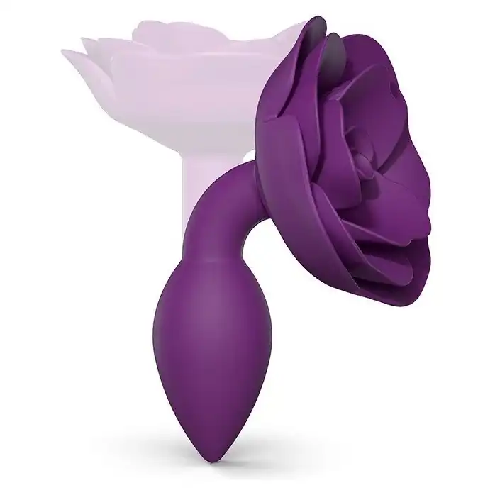 Фиолетовая анальная пробка с ограничителем-розой Open Rose Size S Butt Plug. Фотография 4.