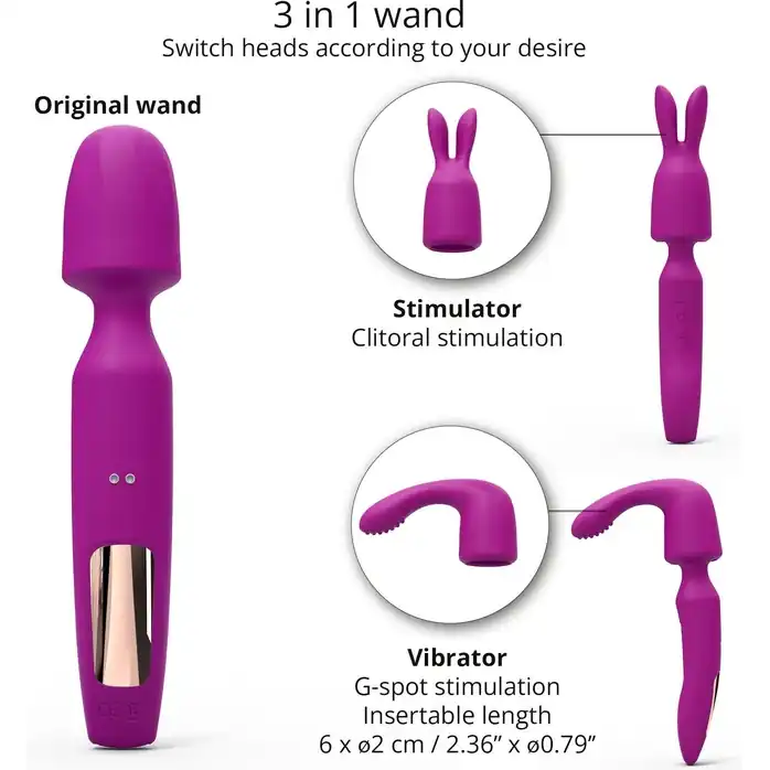 Лиловый вибратор с 2 сменными насадками R-Evolution Wand Vibrator with 2 Attachments. Фотография 2.