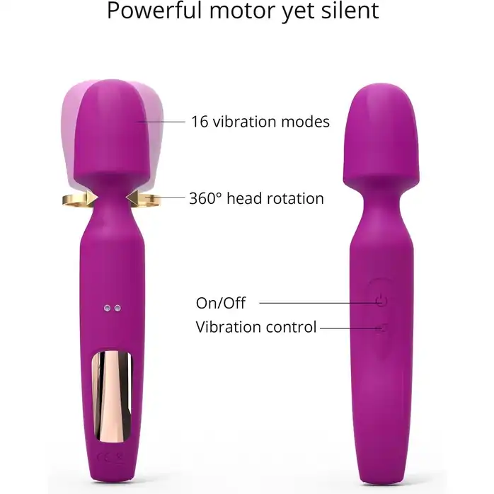 Лиловый вибратор с 2 сменными насадками R-Evolution Wand Vibrator with 2 Attachments. Фотография 3.
