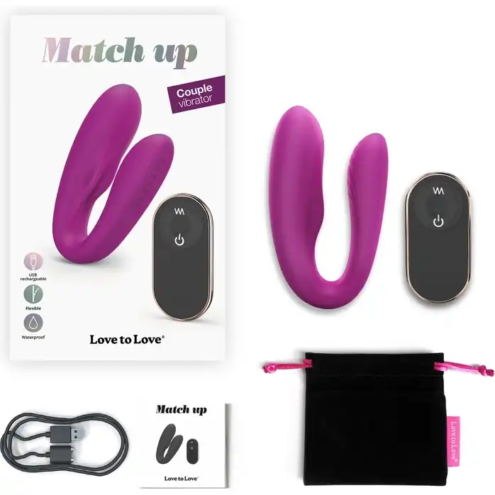 Лиловый вибратор для пар Match Up Couple Vibrator with Remote Control. Фотография 3.