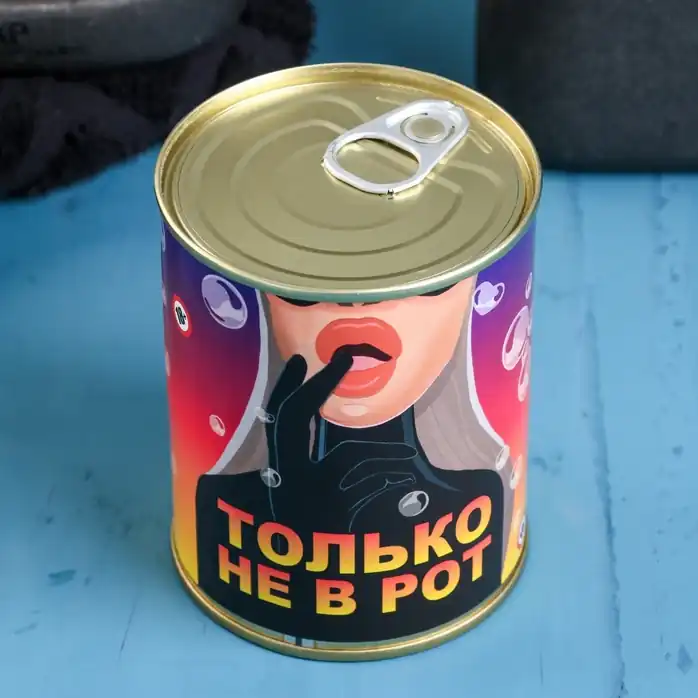 Набор в консервной банке «Только не в рот»: мыло и мочалка - Мыльные штучки. Фотография 3.