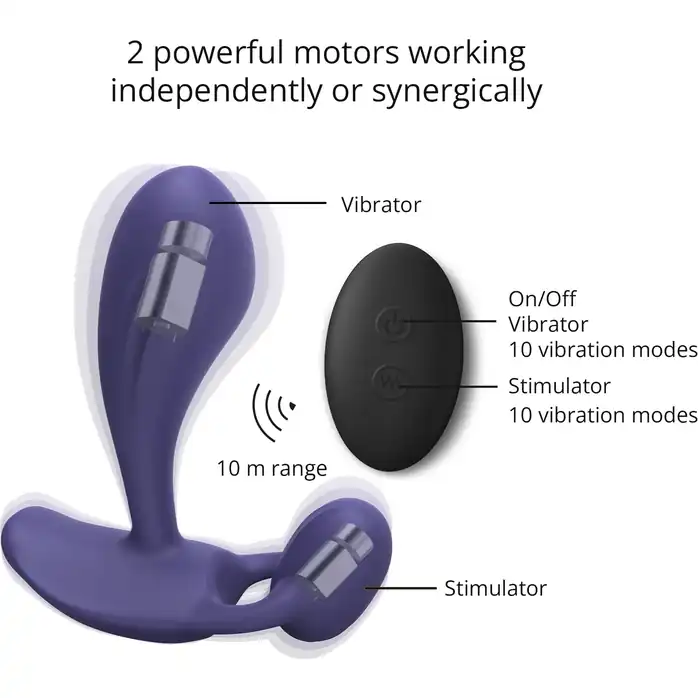 Темно-синий вибромассажер Witty P G Vibrator with Remote Control. Фотография 4.