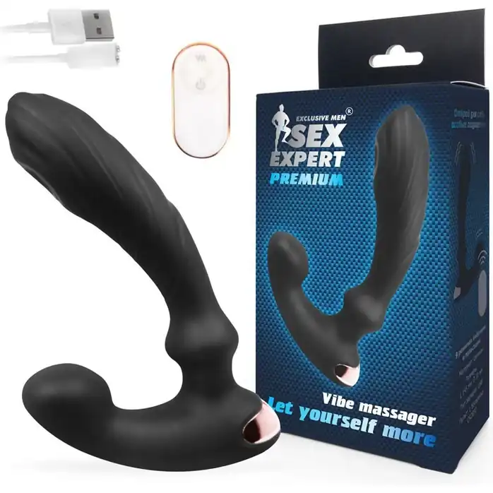 Черный вибромассажер простаты Sex Expert - 14,5 см - SEX EXPERT PREMIUM. Фотография 2.