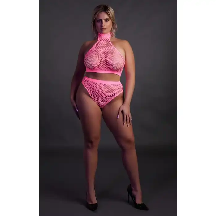 Эффектный розовый комплект Turtle Neck and High Waist Slip - Ouch!