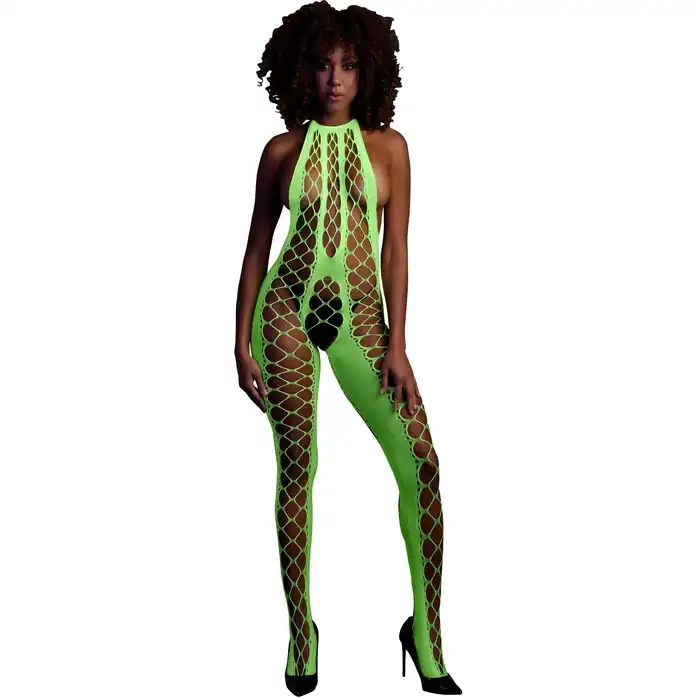 Зеленый кэтсьюит Bodystocking with Halterneck - Ouch!. Фотография 4.