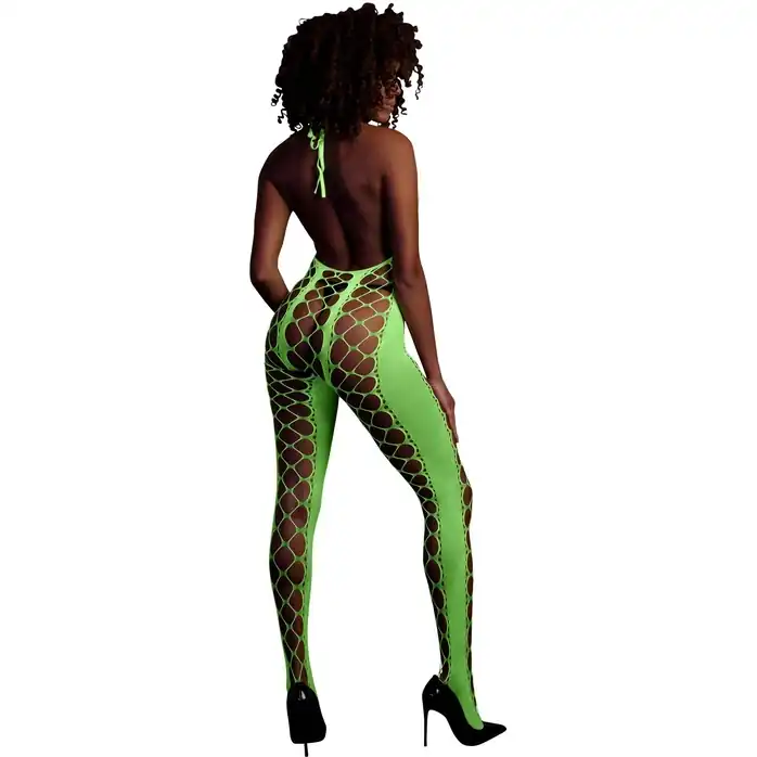 Зеленый кэтсьюит Bodystocking with Halterneck - Ouch!. Фотография 5.