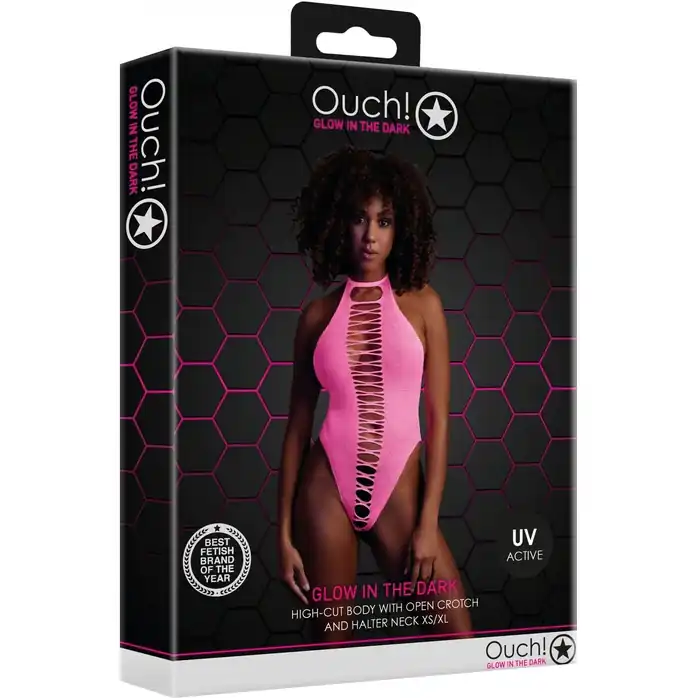 Розовое боди High-Cut Body с имитацией шнуровки - Ouch!. Фотография 3.