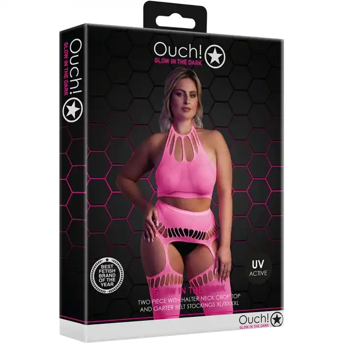 Розовый неоновый комплект белья size - Ouch!. Фотография 3.