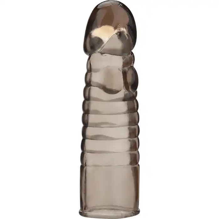 Дымчатая насадка-удлинитель Ribbed Realistic Penis Enhancing Sleeve Extension - 15,2 см. Фотография 3.