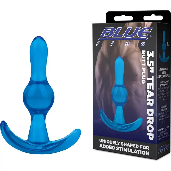 Голубой анальный стимулятор Tear Drop Butt Plug - 8,9 см. Фотография 3.