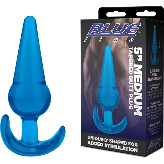 Голубая анальная пробка конической формы Medium Tapered Butt Plug - 12,7 см. Фотография 3.