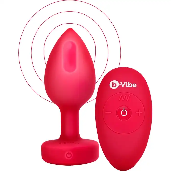 Красный анальный плаг с кристаллом-сердцем Vibrating Heart Shape Jewel Plug M-L