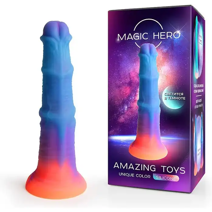Светящийся в темноте фантазийный фаллоимитатор - 20 см - MAGIC HERO