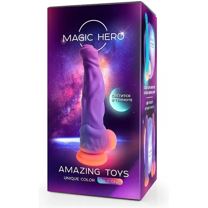 Светящийся в темноте фантаийный фаллоимитатор - 21,5 см - MAGIC HERO. Фотография 3.