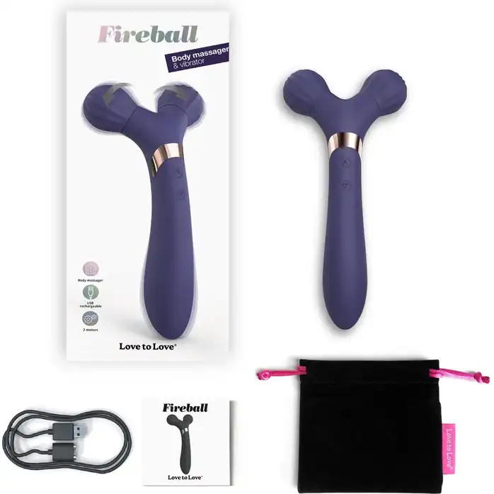 Темно-синий двусторонний вибромассажёр Fireball. Фотография 4.