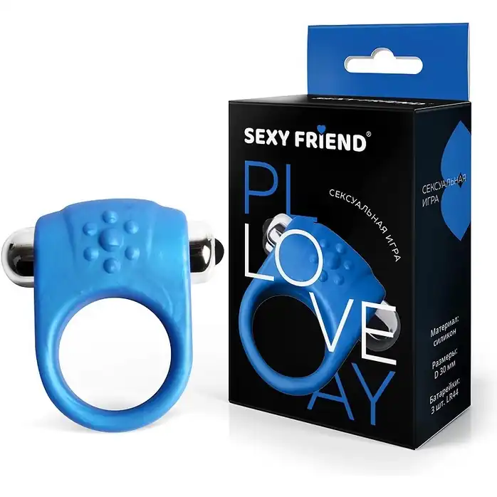 Синее эрекционное кольцо с виброэлементом - SEXY FRIEND СЕКСУАЛЬНАЯ ИГРА. Фотография 2.