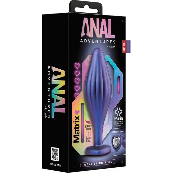 Фиолетовая анальная пробка с кристаллом-сердцем Matrix Wavy Bling Plug - 11,4 см - Anal Adventures. Фотография 2.