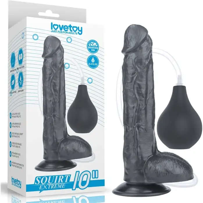 Черный фаллоимитатор-гигант с грушей 10 Squirt Extreme Dildo - 25,5 см
