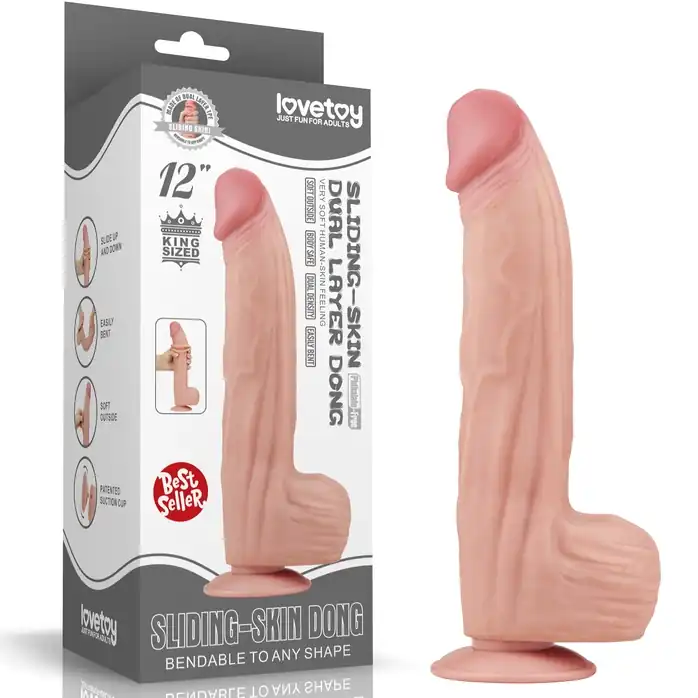 Телесный фаллоимитатор 12 King Sized Sliding Skin Dual Layer Dong - 31 см