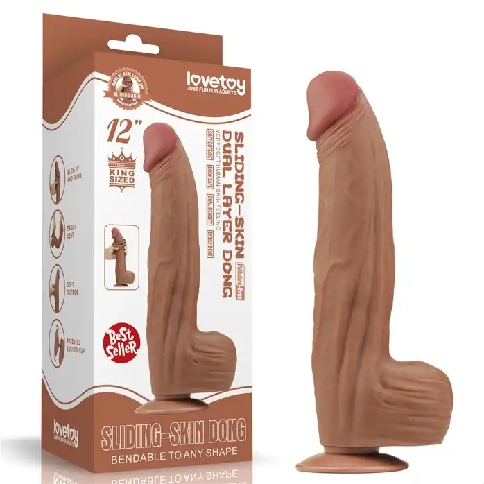 Коричневый фаллоимитатор 12 King Sized Sliding Skin Dual Layer Dong - 31 см