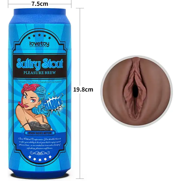 Коричневый мастурбатор-вагина Pleasure Brew Masturbator-Sultry Stout в банке. Фотография 2.