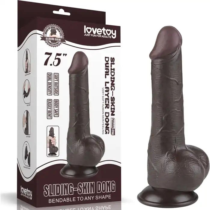 Коричневый фаллоимитатор 7.5 Sliding Skin Dual Layer Dong на присоске - 19,5 см