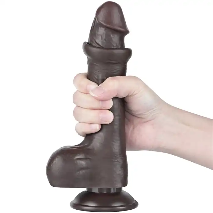 Коричневый фаллоимитатор-реалистик 8 Sliding Skin Dual Layer Dong - 20 см. Фотография 2.