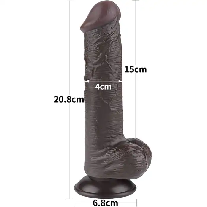 Коричневый фаллоимитатор 8 Sliding Skin Dual Layer Dong на присоске - 20,8 см. Фотография 2.