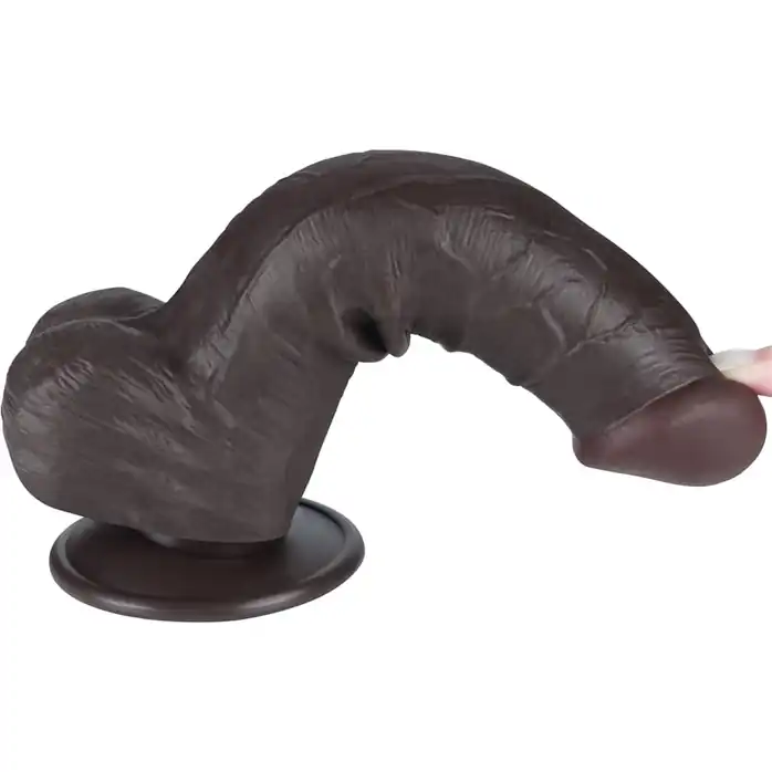 Коричневый фаллоимитатор 8 Sliding Skin Dual Layer Dong на присоске - 20,8 см. Фотография 8.