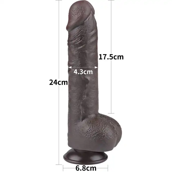 Коричневый фаллоимитатор 9.5 Sliding Skin Dual Layer Dong на присоске - 24 см. Фотография 2.