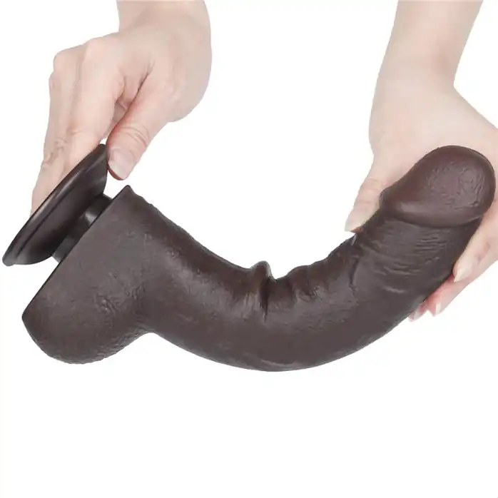 Коричневый фаллоимитатор 9.5 Sliding Skin Dual Layer Dong на присоске - 24 см. Фотография 4.